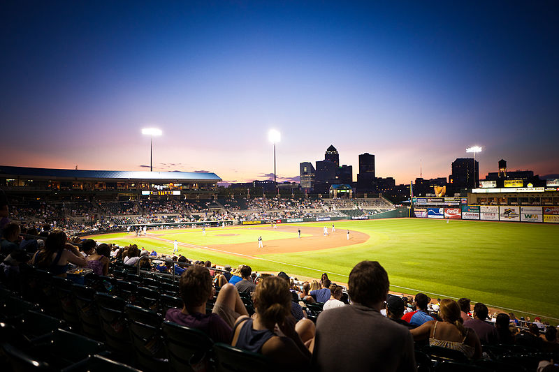 Spectators watch Iowa Cubs game at Principal Park