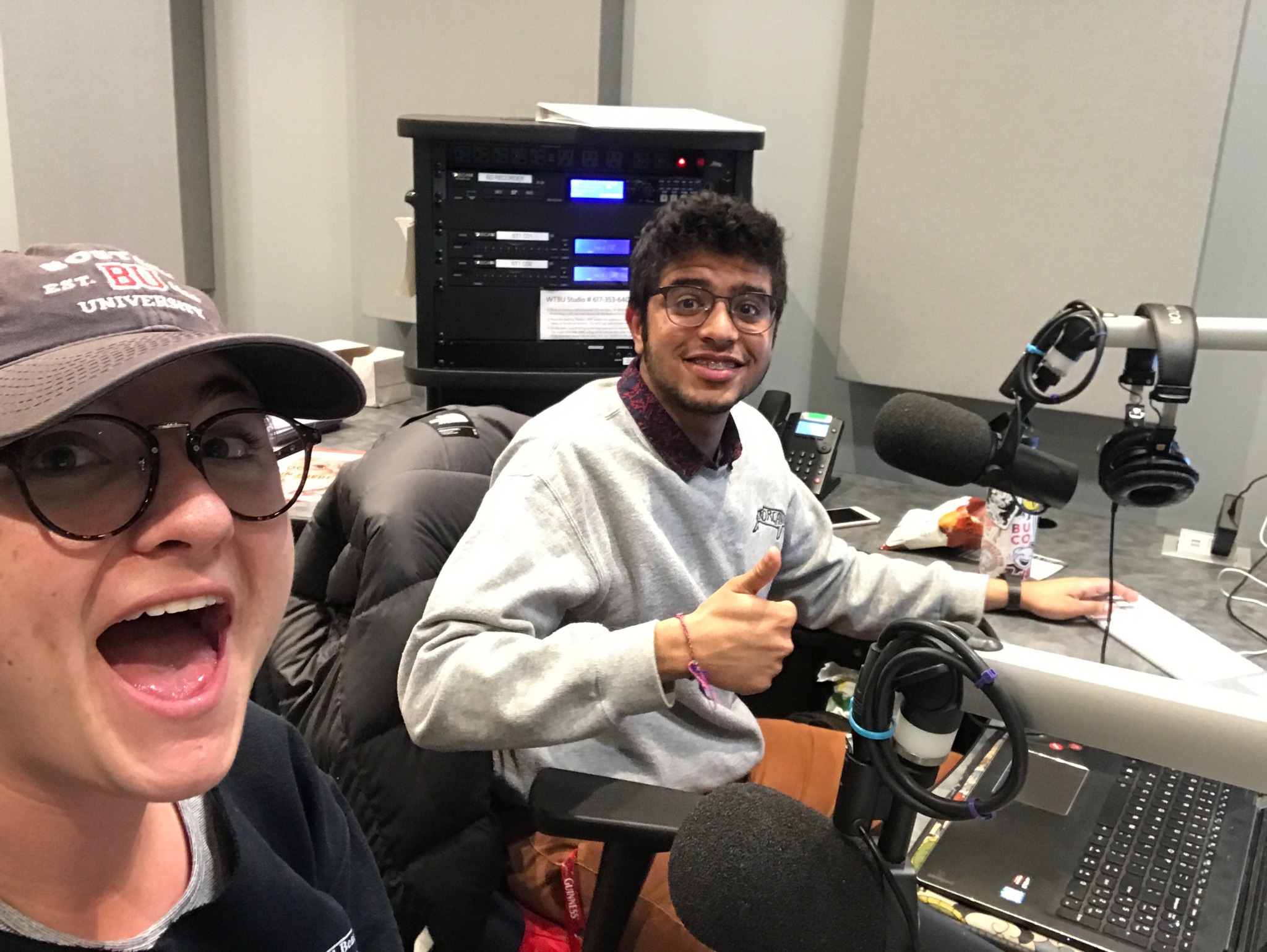 photo of Hannah Harn with her radio co-host Efraín Hernández in the studio