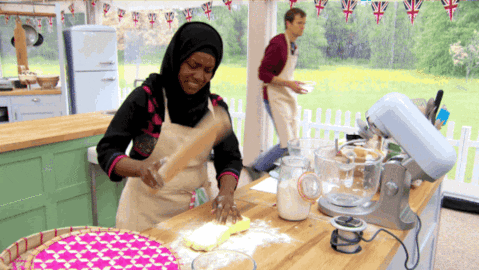 great British bake off contestant rolling dough
