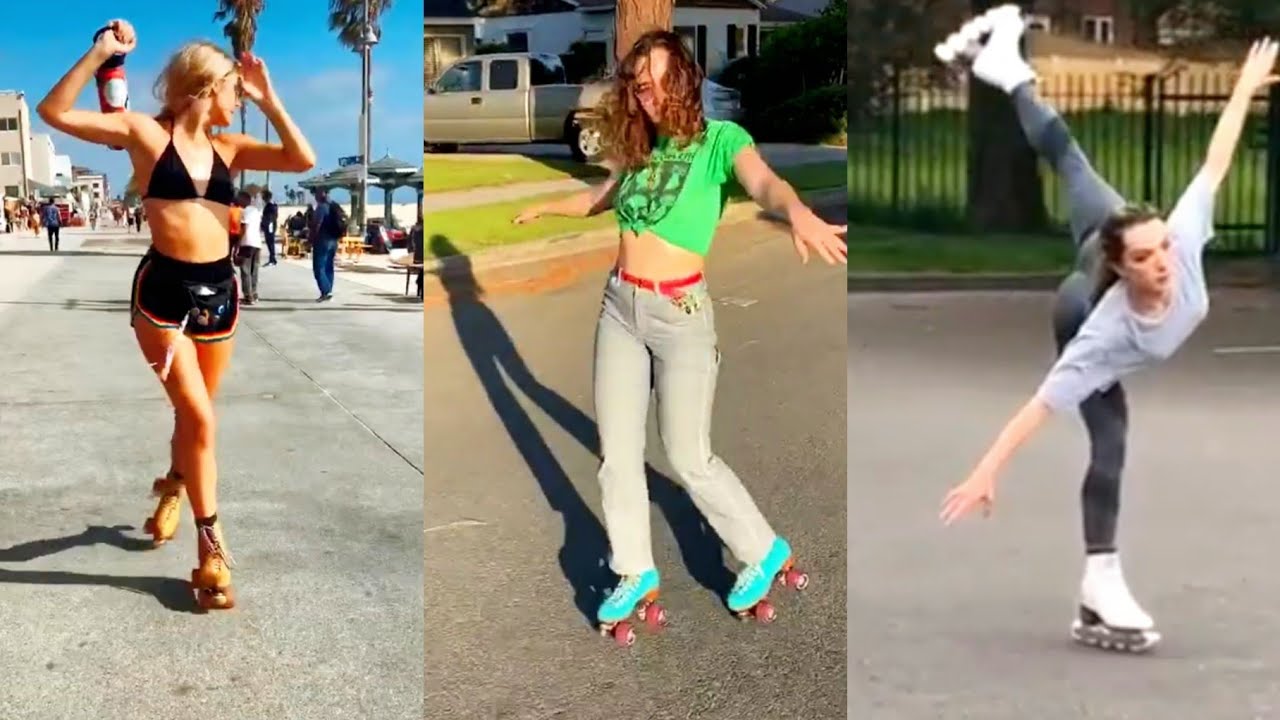 rollerbladers doing fancy tricks