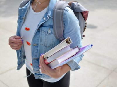 student walking on campus