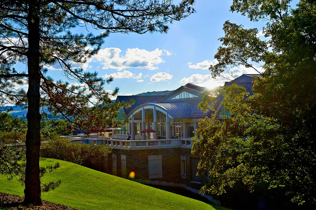 Colgate case library behind trees and fields