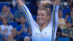 ucla gymnastics team celebrating win