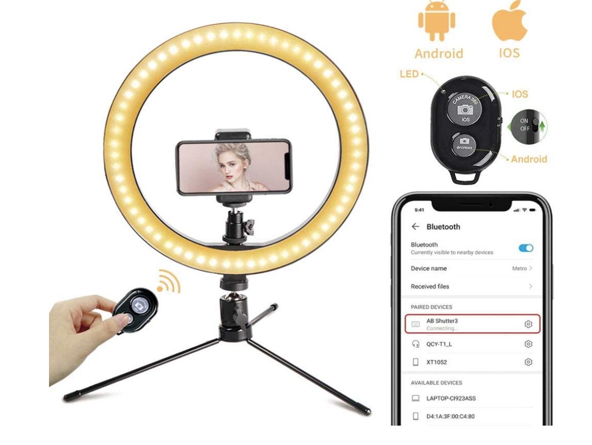 ring light with phone and bluetooth options 