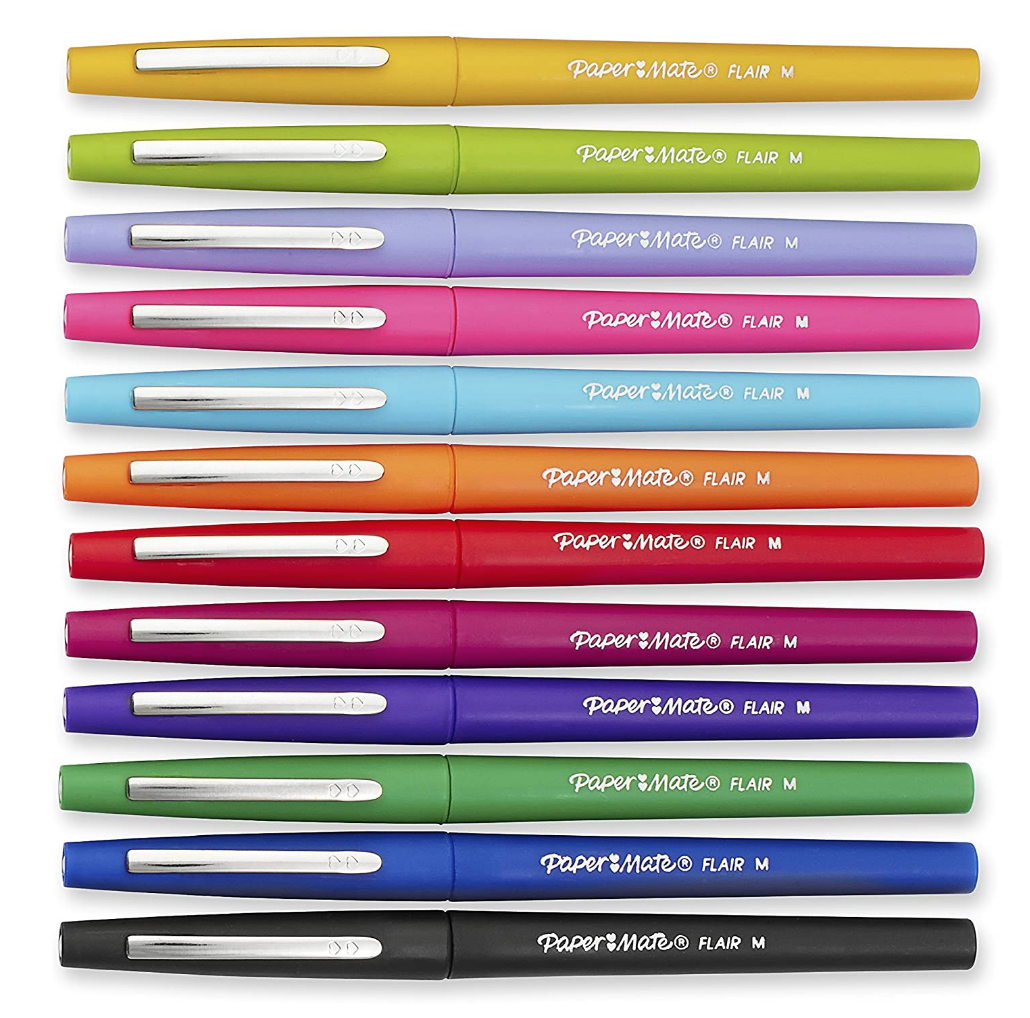 multiple colors of paper mate flair tip pens