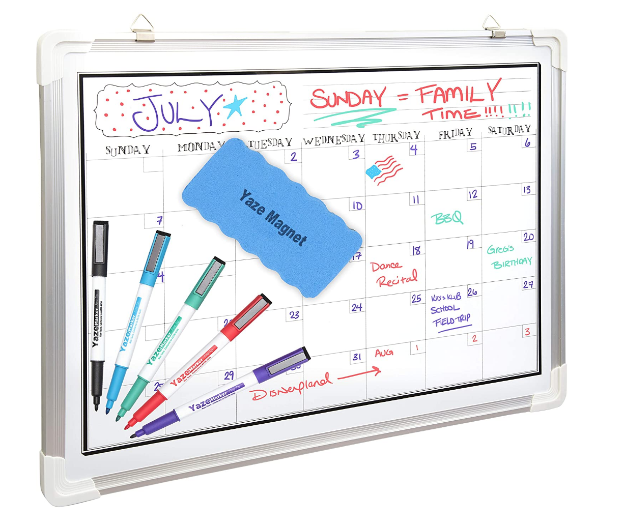 Whire board calender displaying the month July