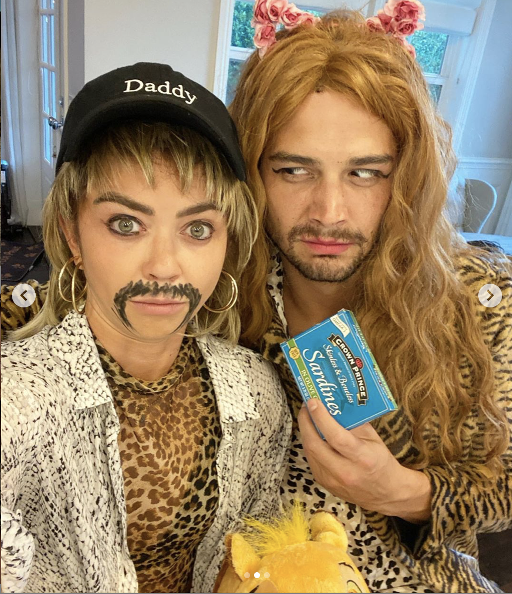 Sarah hyland and her fiancé as Carole Baskin and Joe exotic