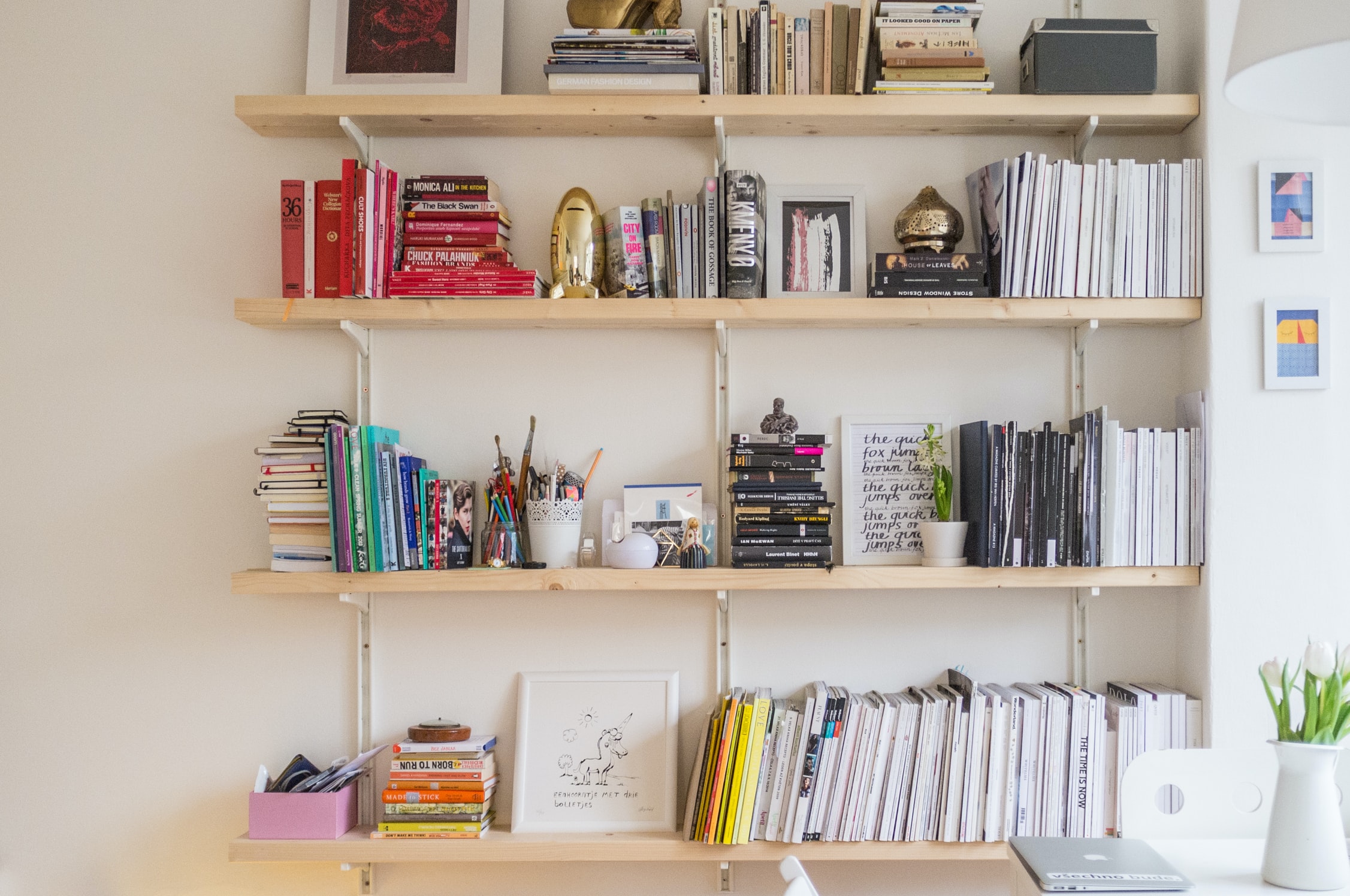 bookshelf with brightly colored books