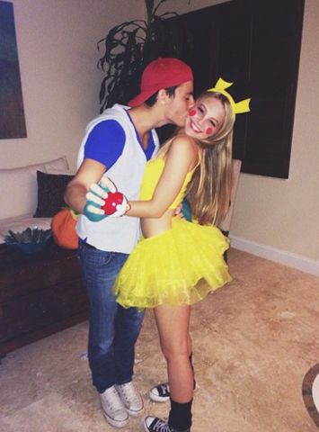 couple dressed as ash and pikachu