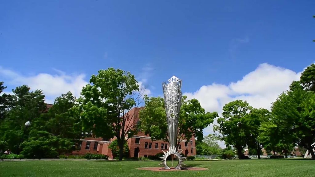 sculpture and building behind