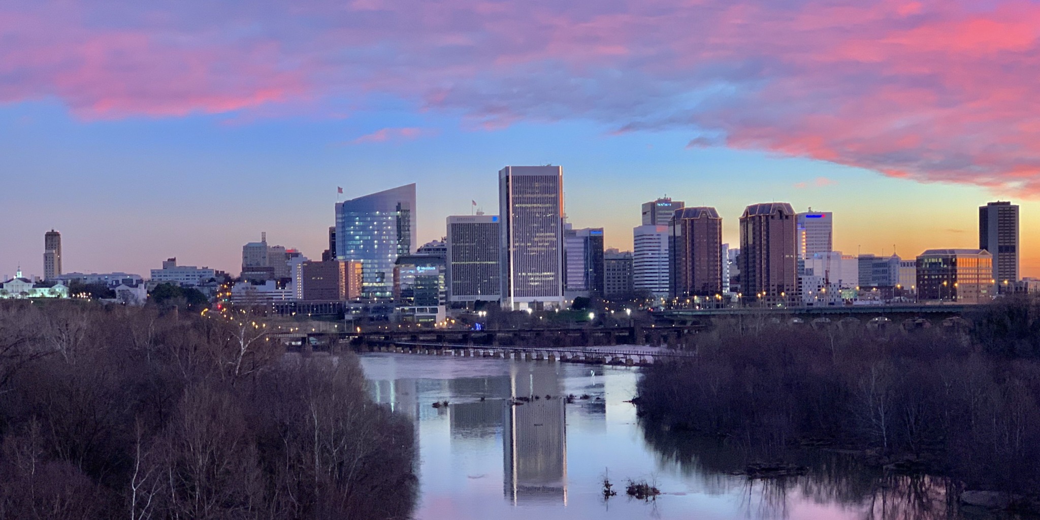 Richmond Skyline with pink clouds