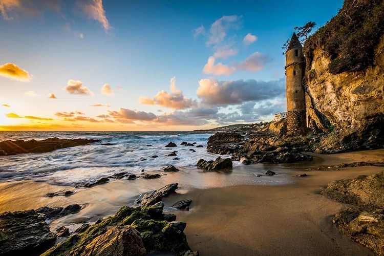 Pirate Tower and rocky coastline overlooking the ocean