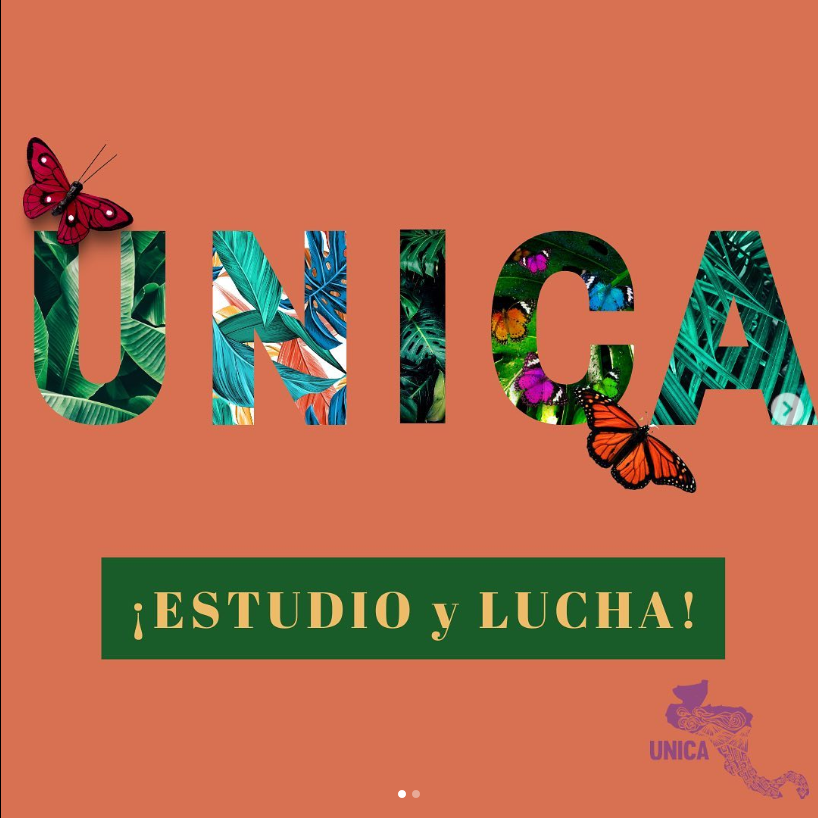 Unica graphic with their phrase "Estudio y Lucha".