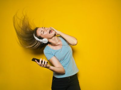 girl enjoys listening to music