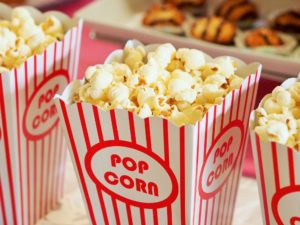 Popcorn in striped containers.