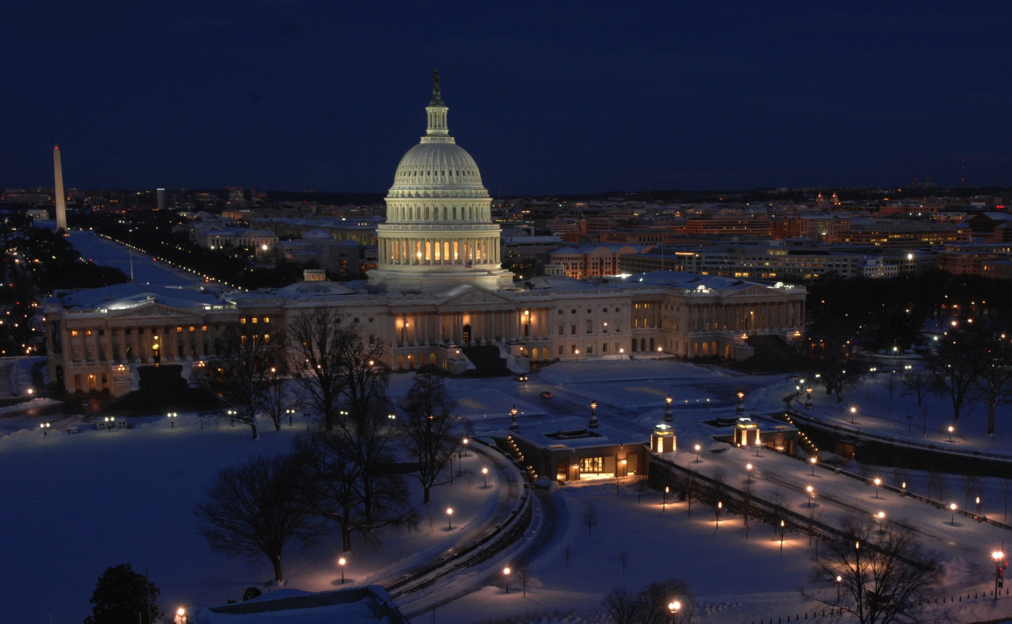 The Capitol Building and Washington D.C. in snow