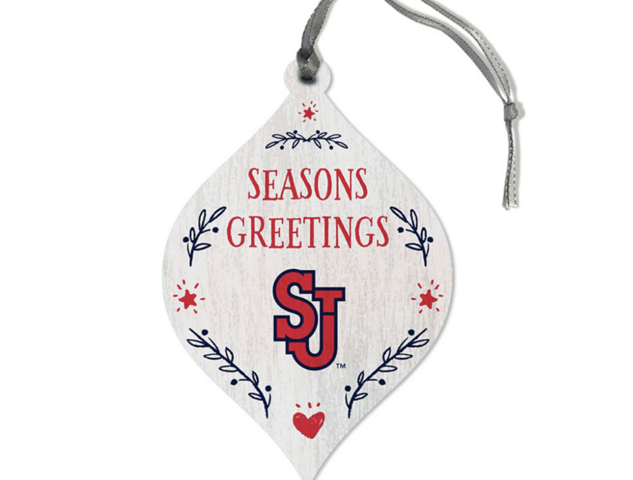 white red and green SJU teardrop ornament