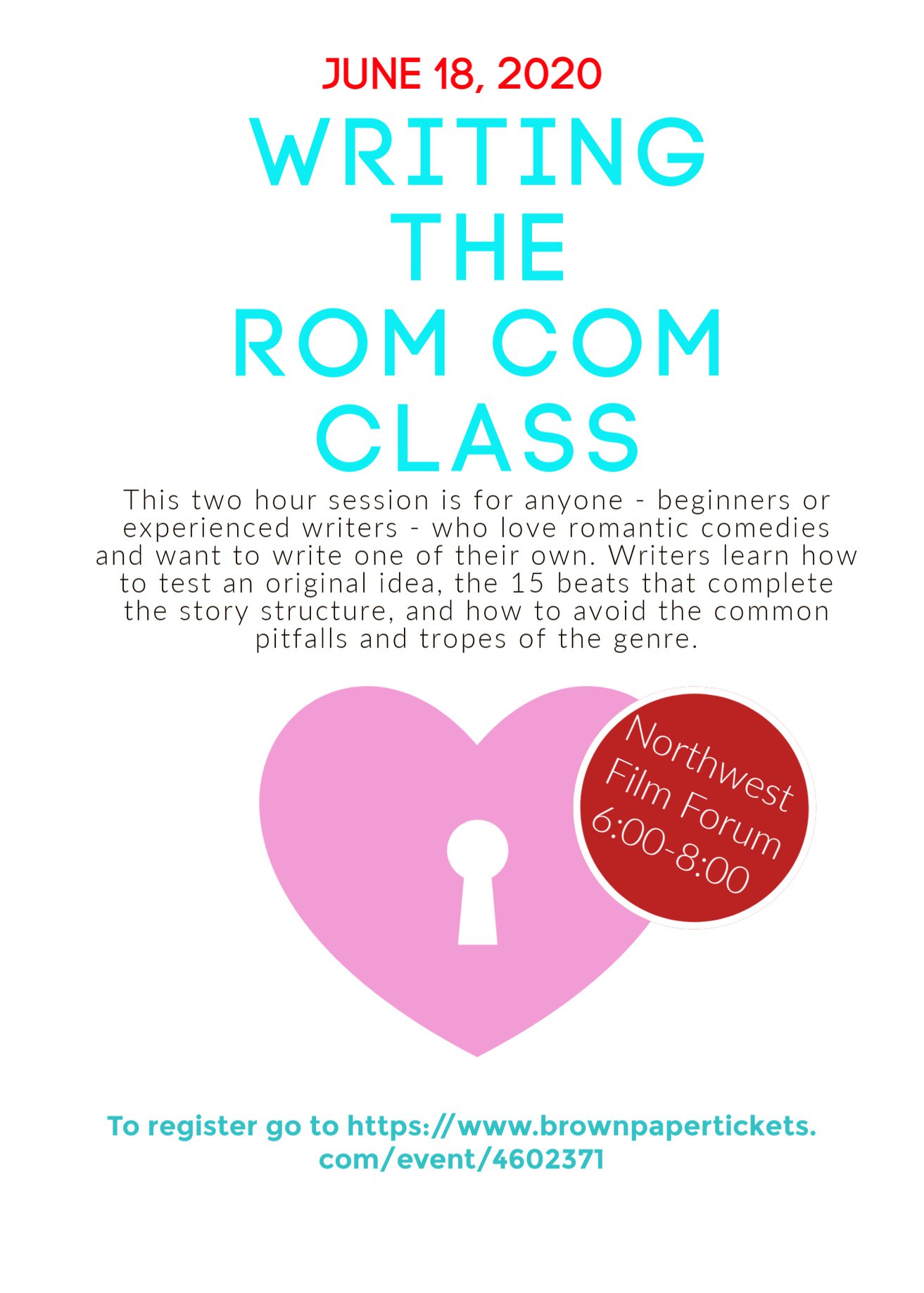 writing the rom com class flyer