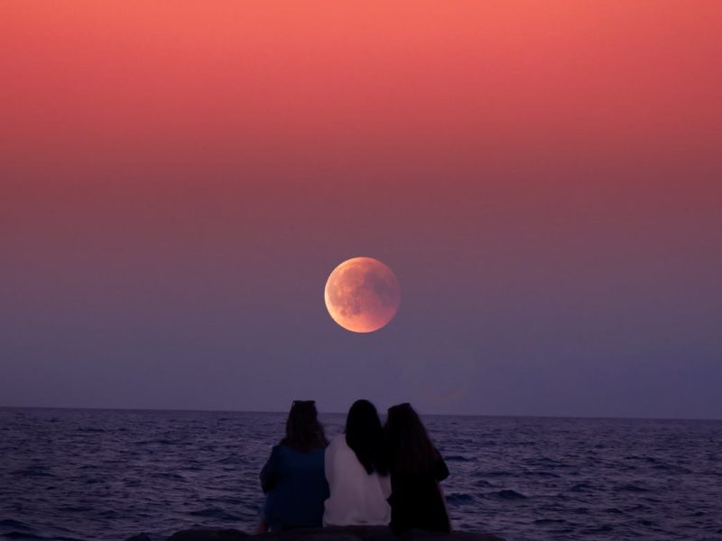 Friends sitting over the ocean