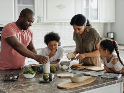 Family stay at home cooking with an air-fryer