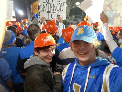 Selfie of writer and UCLA student at College GameDay in the crowd.