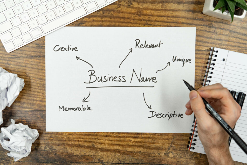 Photo showing a creative process of coming up with a business name. 