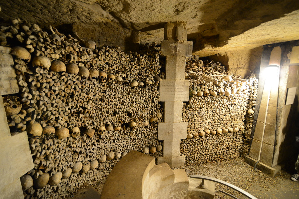 Photo of the underground cemetery in Paris known as The Catacombs